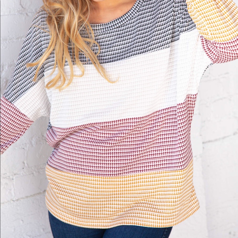 Thermal color block dolman boutique shirt